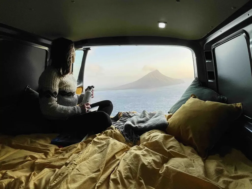 Interior of camper van rental ready for Faroe Islands adventure