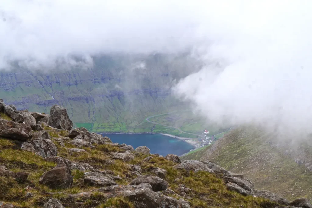Aerial view of Arnafjordur fjord in the Faroe Islands