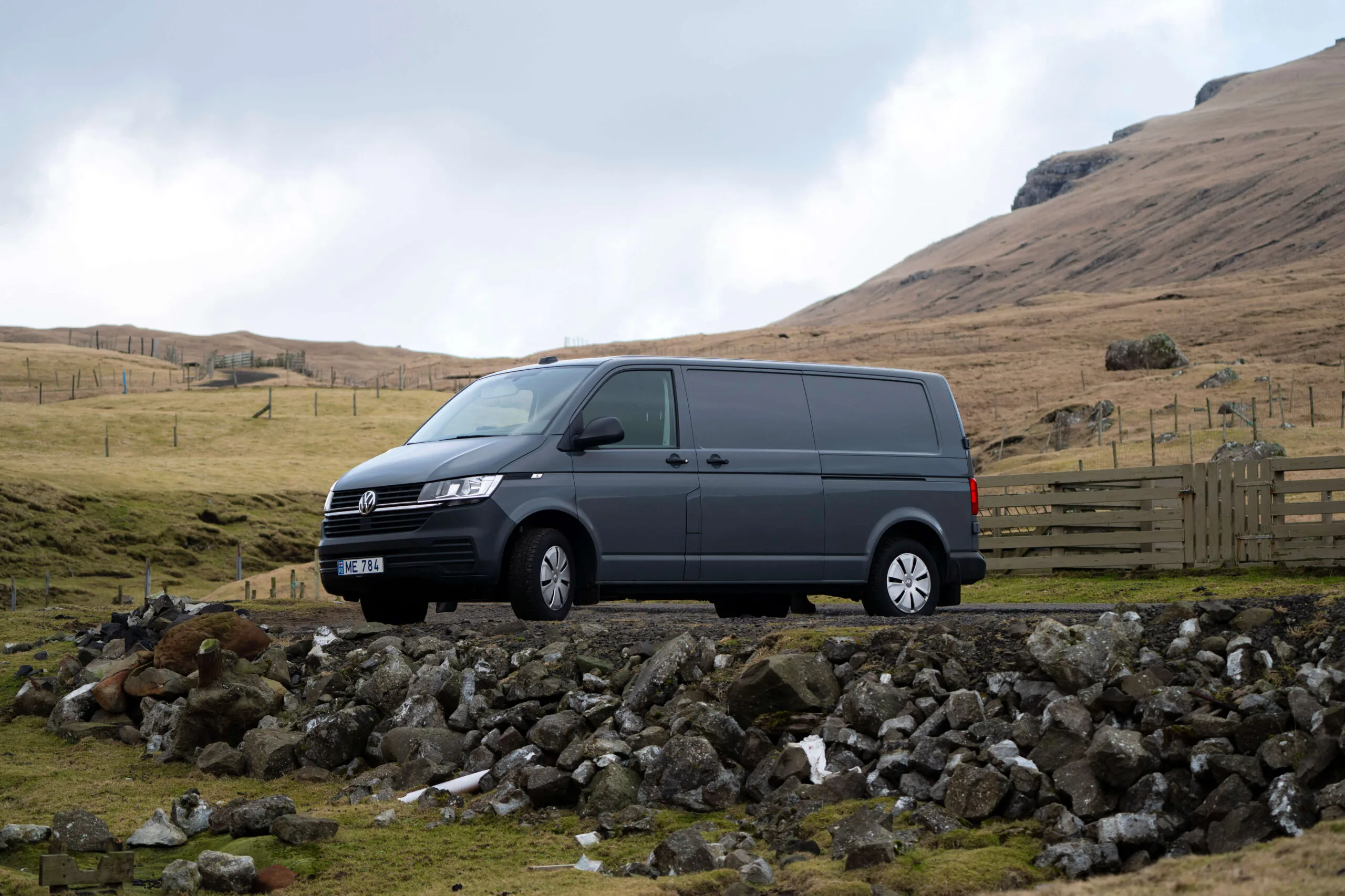 VW Transporter campervan parked in the Faroe Islands countryside – Premium rental option