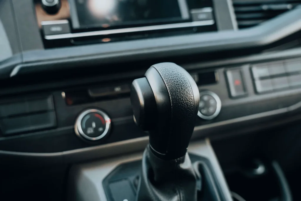 Automatic gear shift inside a campervan – easy driving in the Faroe Islands