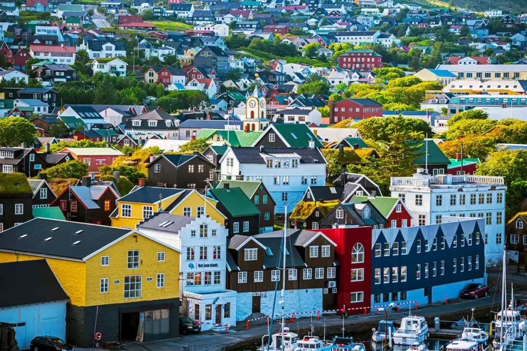Torshavn-City Colorful traditional houses with grass roofs in Tórshavn, Faroe Islands
